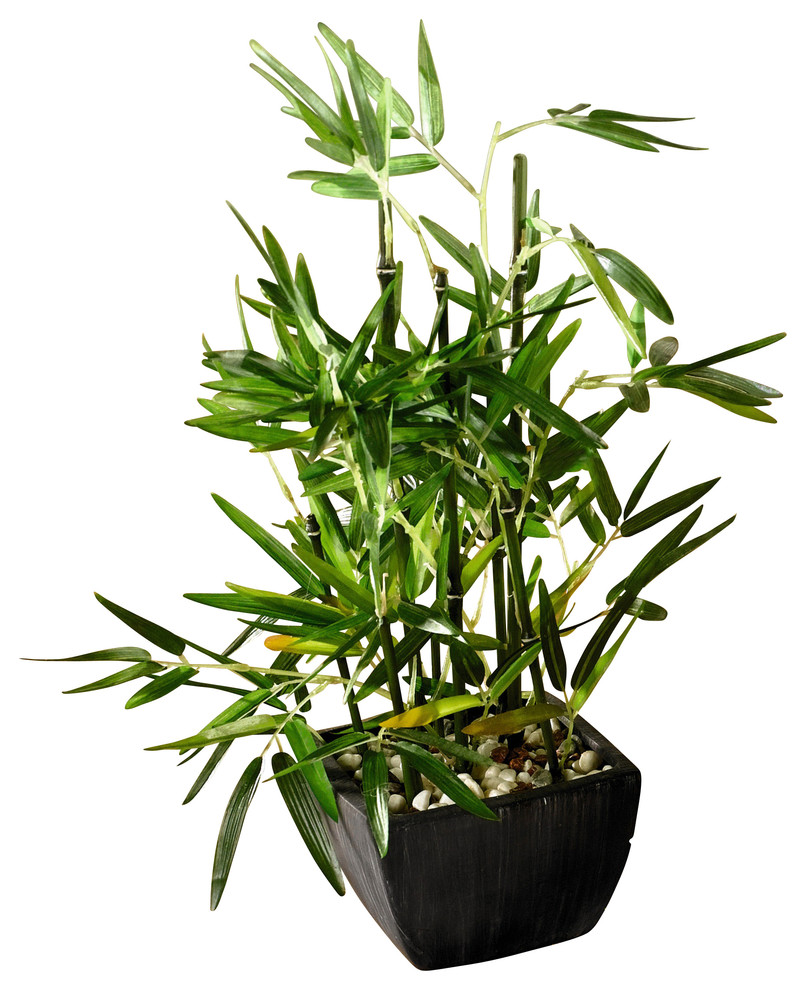 18 in Faux Bamboo Plant Lush Artificial Bamboo in Pot with River Stones