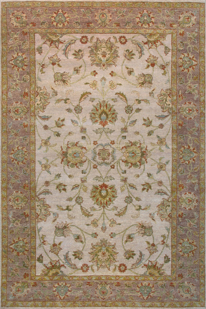 Rugsville Nicollete Floral Beige Hand Knotted Wool Persian Rug 6' x 9'