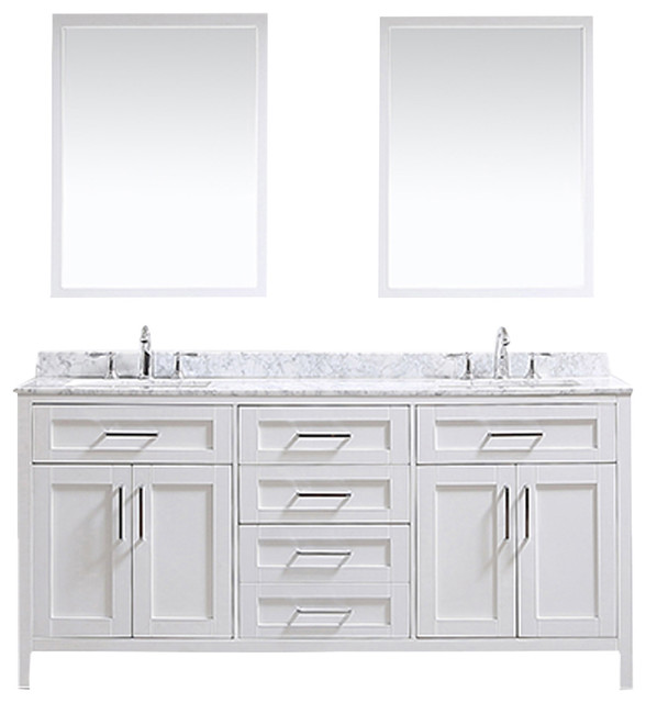 Tahoe Double Vanity Set With Mirrors 72 White With Carrara Marble Top