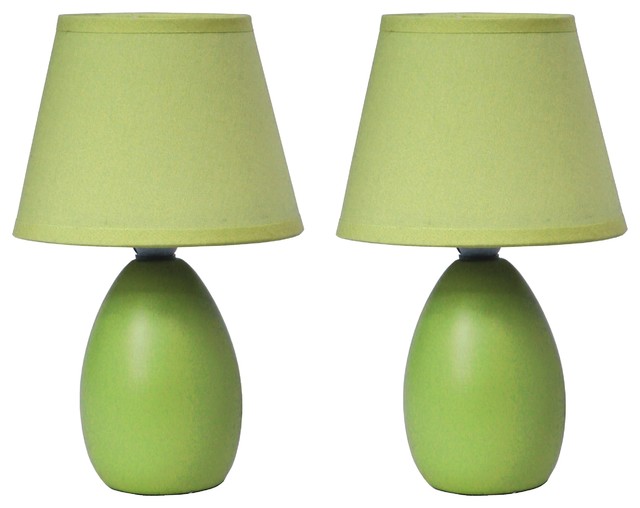 Simple Designs Mini Egg Oval Ceramic Table Lamps Set Of 2 Green