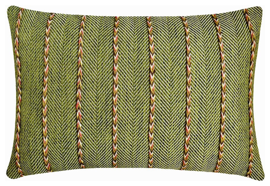 Green Jute 12"x20" Lumbar Pillow Cover Lace, Chevron Weave - Mossy Jute Magic