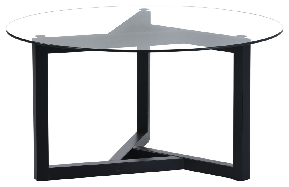 Glass Tabletop Coffee Table with Sturdy Wood Base Transitional