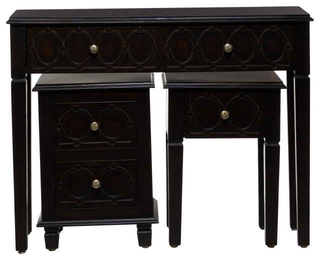 Set of 3 Black Wood Traditional Console Table, 32", 23", 23"