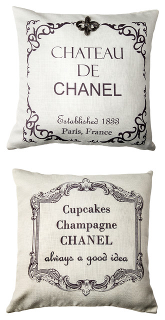 Chateau Chanel French Message Ivory Pillow With Removable Silver FleurdiLis  Pin - Mediterranean - Decorative Pillows - by Evelyn Hope Collection | Houzz