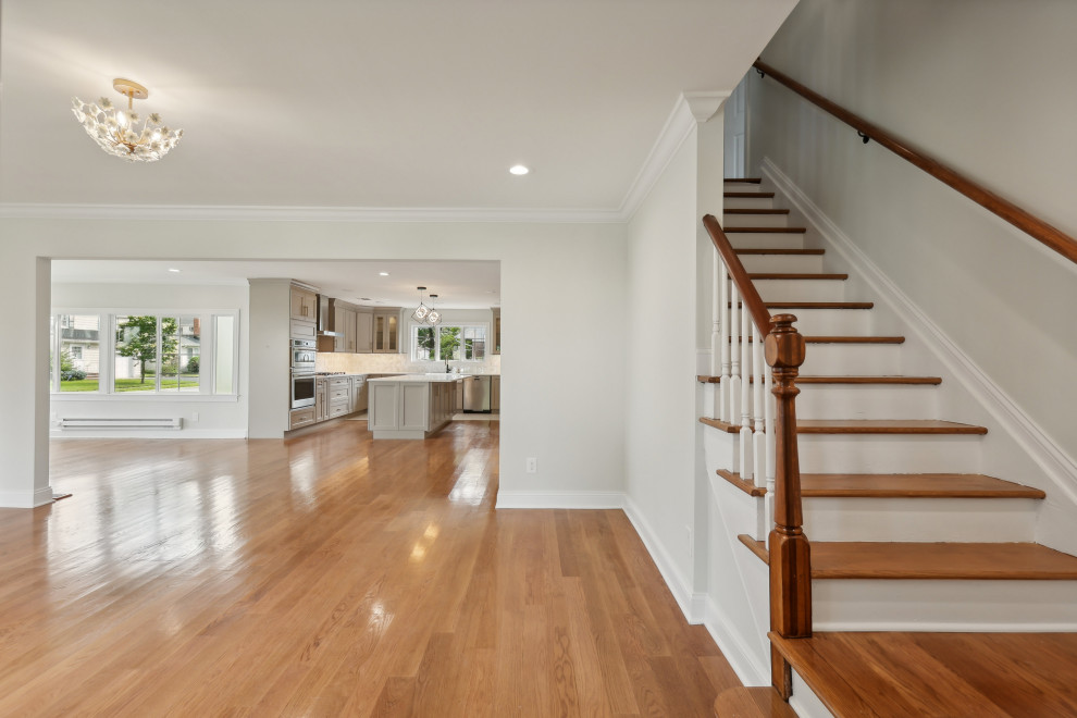 Wood Staircase with Turned Newel Post