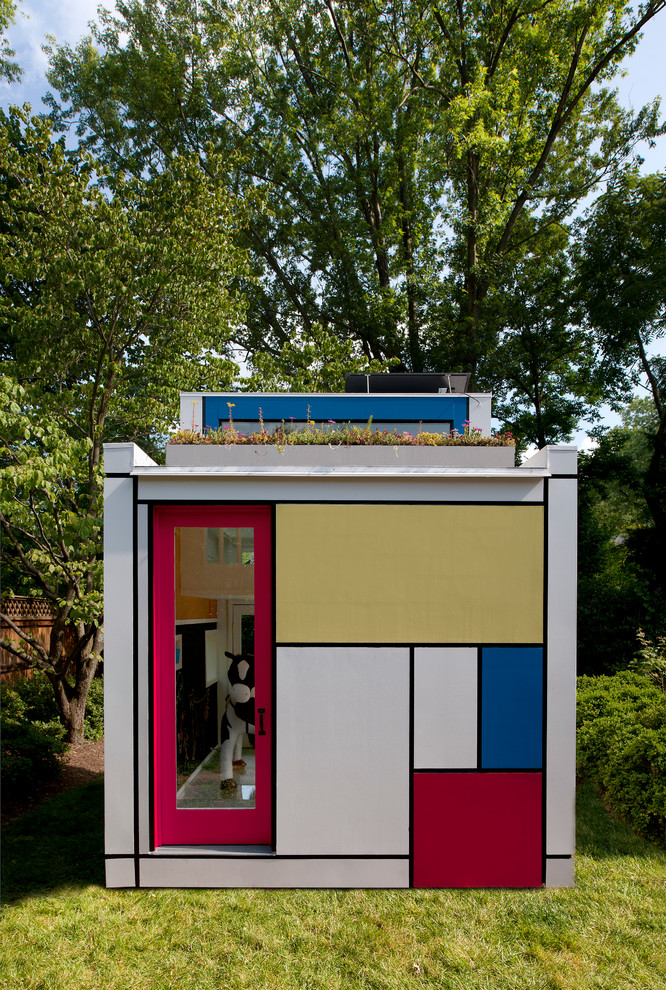 This is an example of a modern garden in DC Metro with with outdoor playset.