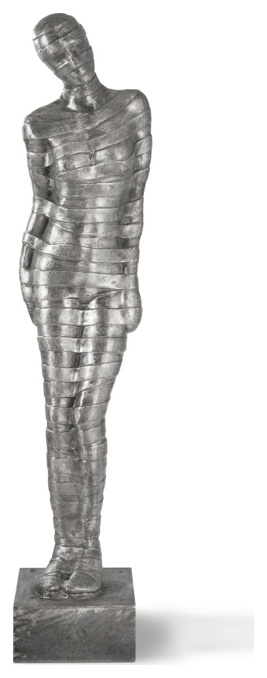 Ribboned Woman Leaning Left, Black/Silver, Aluminum
