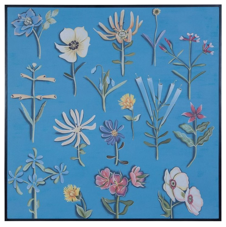 Modern Farmhouse Spring Floral Acrylic Painting Wall Art on Canvas Black Framed Contemporary