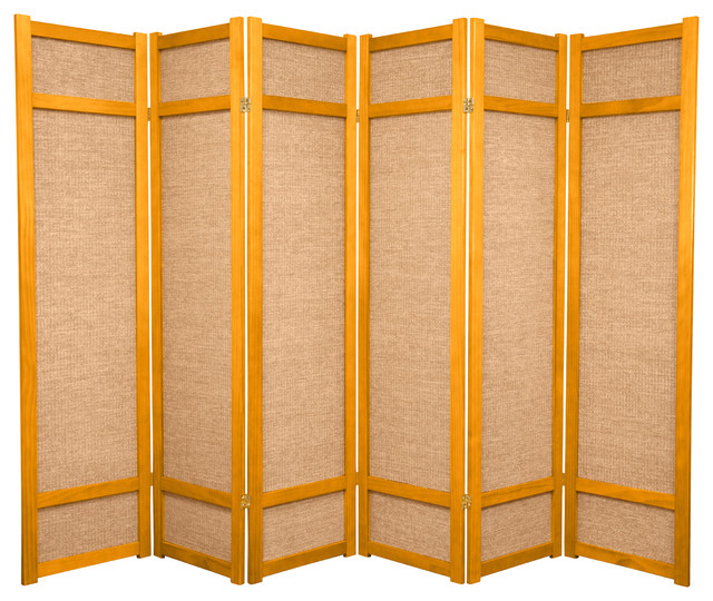6' Tall Jute Shoji Screen, 6 Panel, Honey