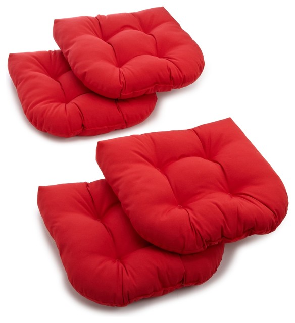19" U-Shaped Twill Tufted Dining Chair Cushions, Set of 4, Red