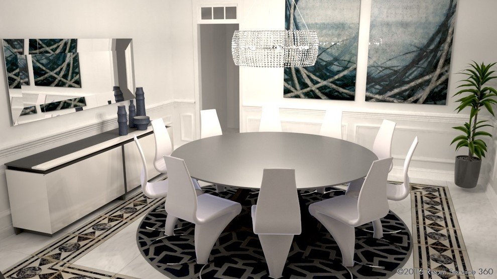 Inspiration for a large contemporary separate dining room in Philadelphia with white walls and porcelain floors.