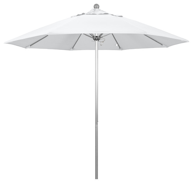 9' Fiberglass Umbrella Pulley Open Silver Anodized, Sunbrella, Natural