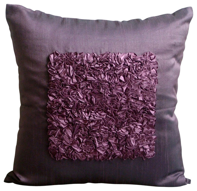 The HomeCentric Textured Ribbon Art Silk Plum Throw Pillow Covers, Plum Vintage Love & Reviews