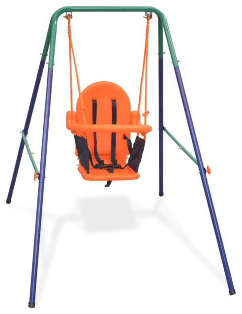 vidaXL Toddler Swing Set with Safety Harness Orange Baby Kids Garden Playset