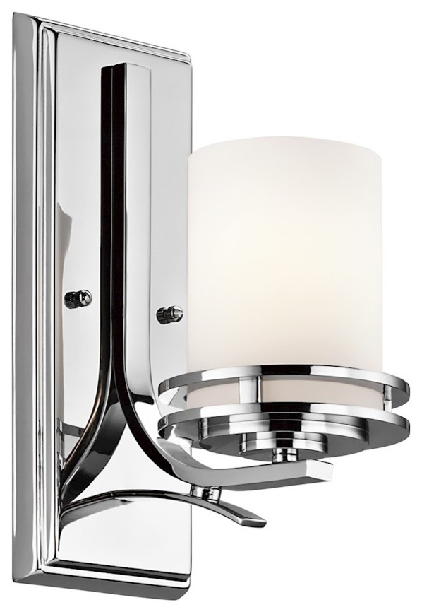 Wall Sconce 1-Light, Chrome/Satin Etched Cased Opal Glass