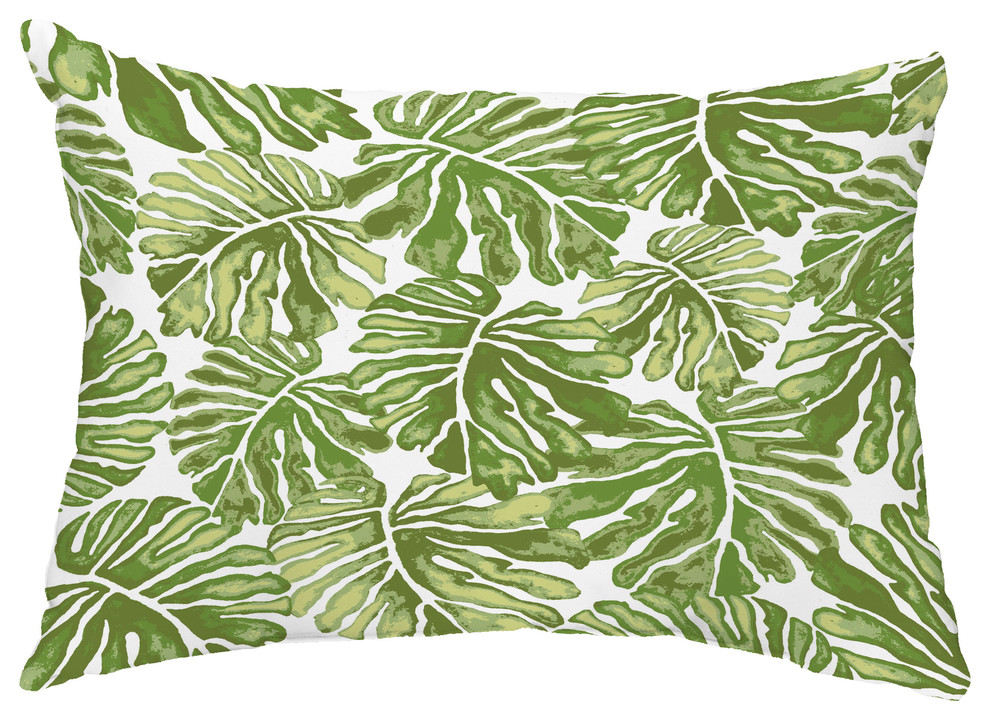 Palm Leaves 14"x20" Floral Decorative Outdoor Pillow, Green