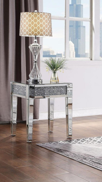 Elegant End Table, Square Mirrored Design With Beveled Top & Faux Diamond Inlay - Contemporary ...