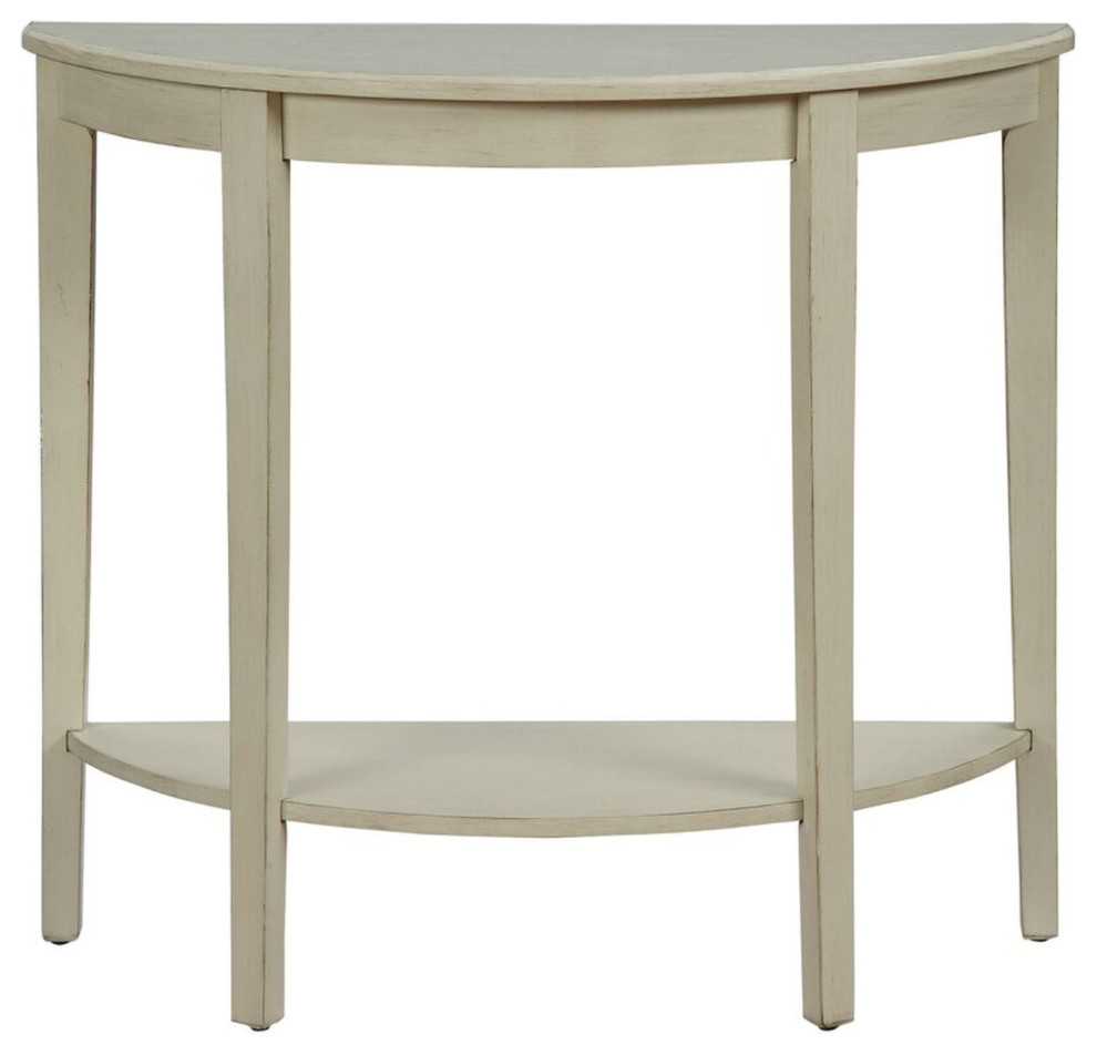 Style Wooden Half Moon Shaped Console Table with One Open Bottom Shelf