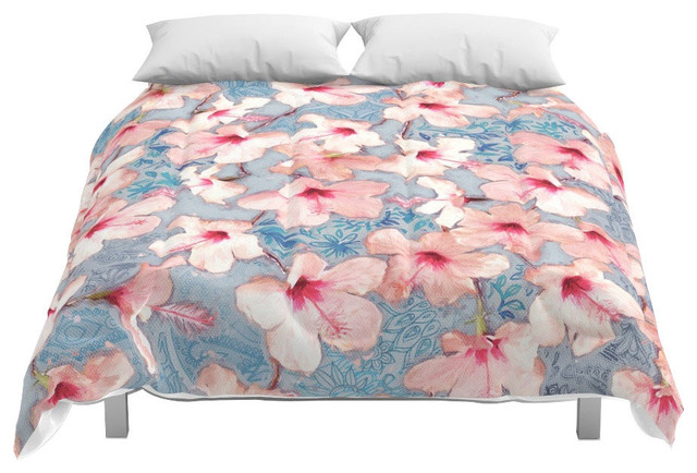 Society6 Shabby Chic Hibiscus Patchwork Pattern In Pink Comforter