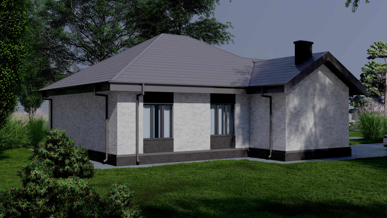 Индивидуальный одноэтажный дом со вторым светом