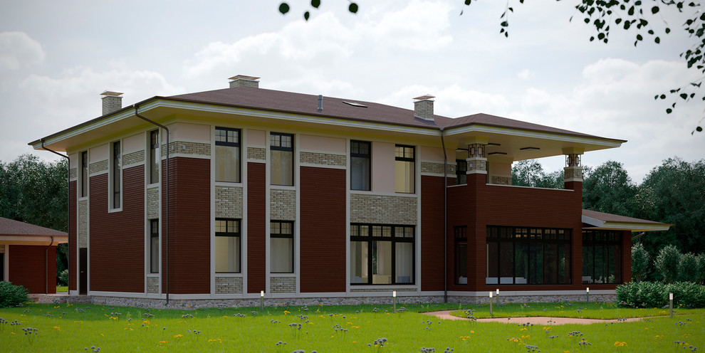 Загородный дом в стиле Райта. Вид со стороны кабинета и спальни