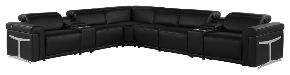 Giovanni 8-Piece 4-Power Reclining Italian Leather Sectional, Black