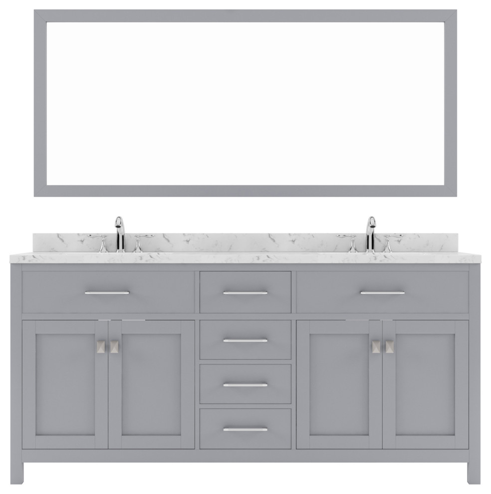 Caroline 72" Bath Vanity in Gray with Cultured Marble Quartz Top and Sinks - Transitional ...