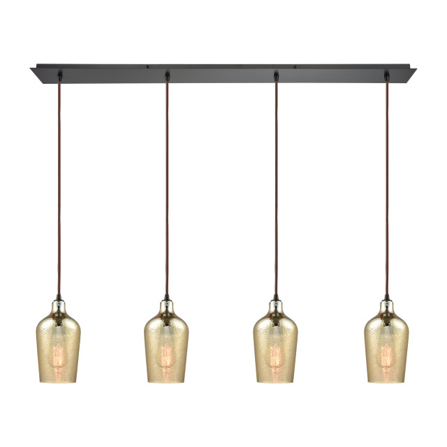 Hammered Glass 4Light Linear Pendant Fixture Transitional Pendant