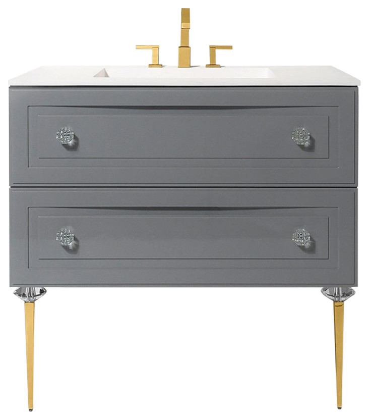 Alma Gold Bathroom Vanity With Solid Surface Countertop, 30