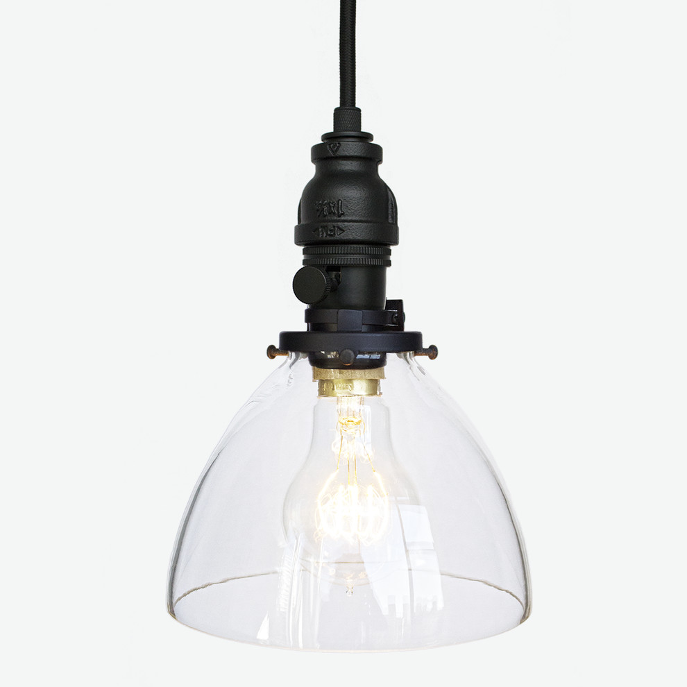 Hand Blown Glass Industrial Rustic Pipe Pendant Light Matte Black