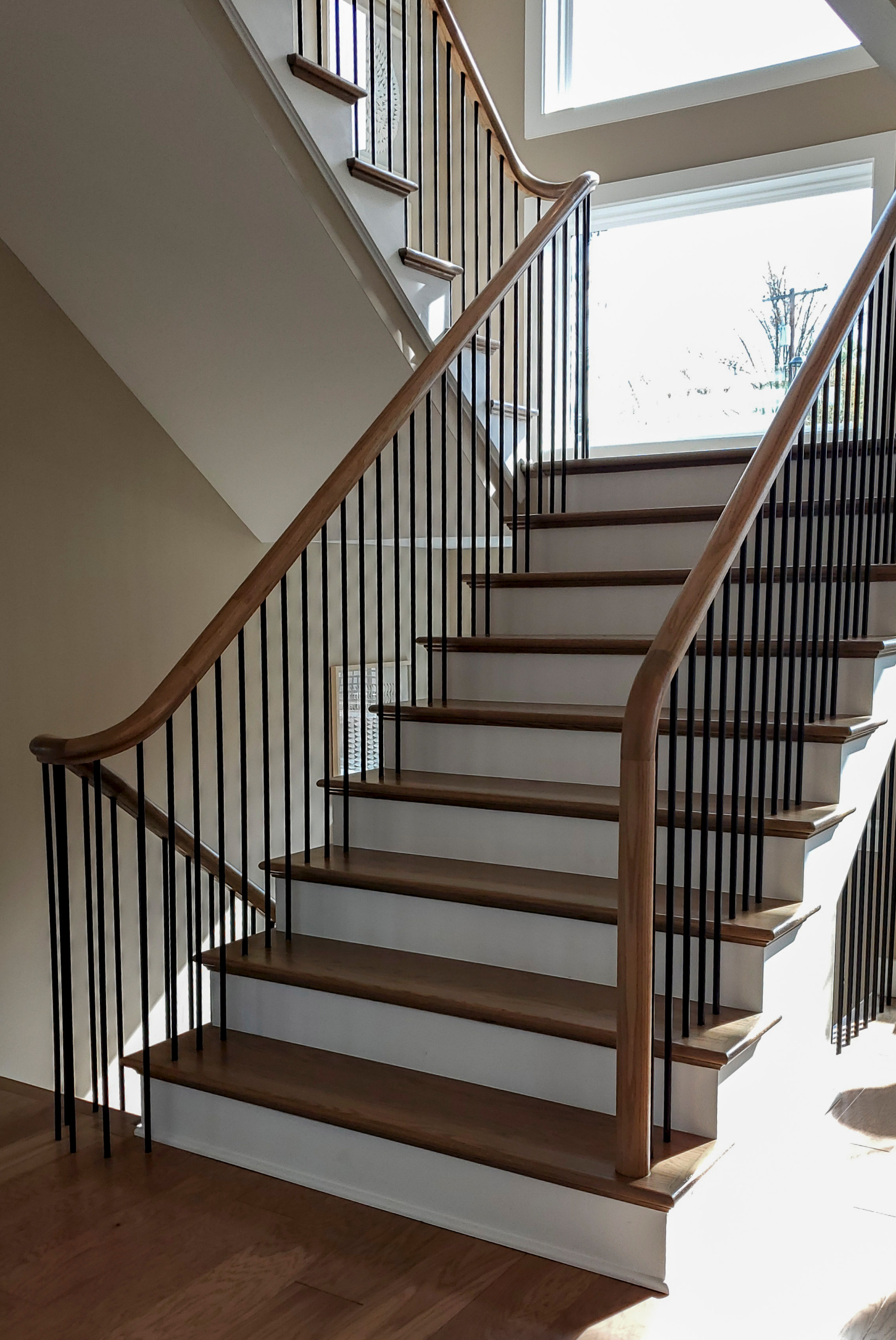 Project #153 | Sophisticated Red Oak Stair with Metal Balusters