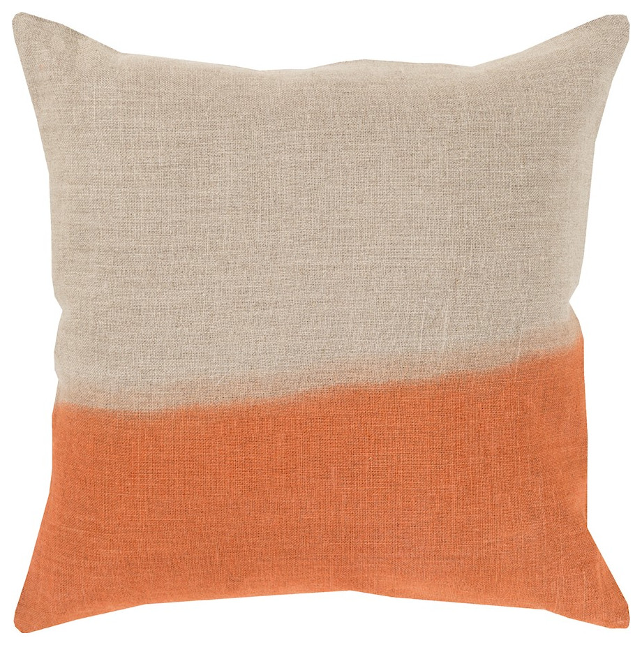 Dip Dyed by Surya Down Fill Pillow, Khaki/Burnt Orange, 22' x 22'