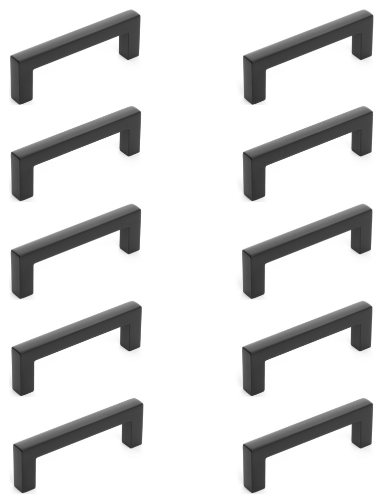 10 Pack Diversa Solid Square Edge Matte Black Drawer Pulls, 3", 76mm