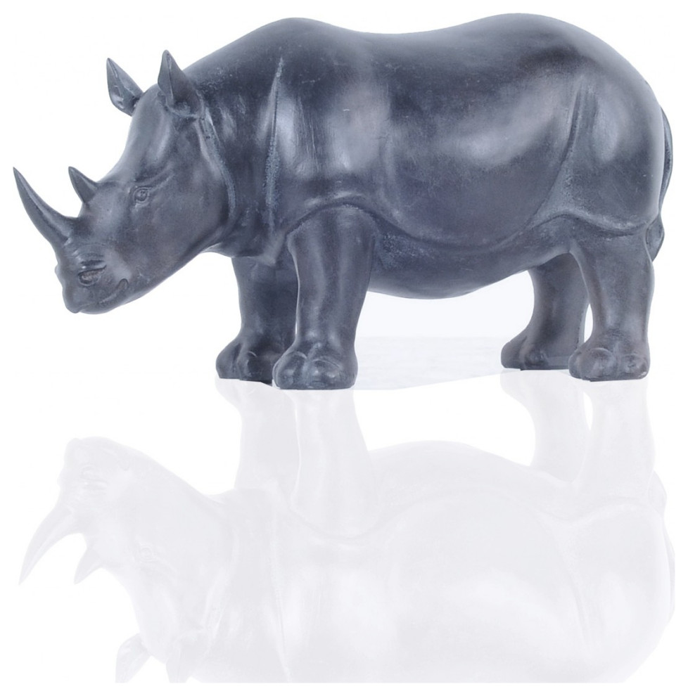 Burnished Bronze And Black Rhinoceros Statue