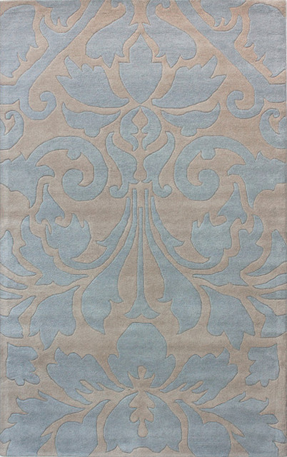 nuLOOM Handmade Neutrals and Textures Damask Blue Wool Rug (5' x 8')