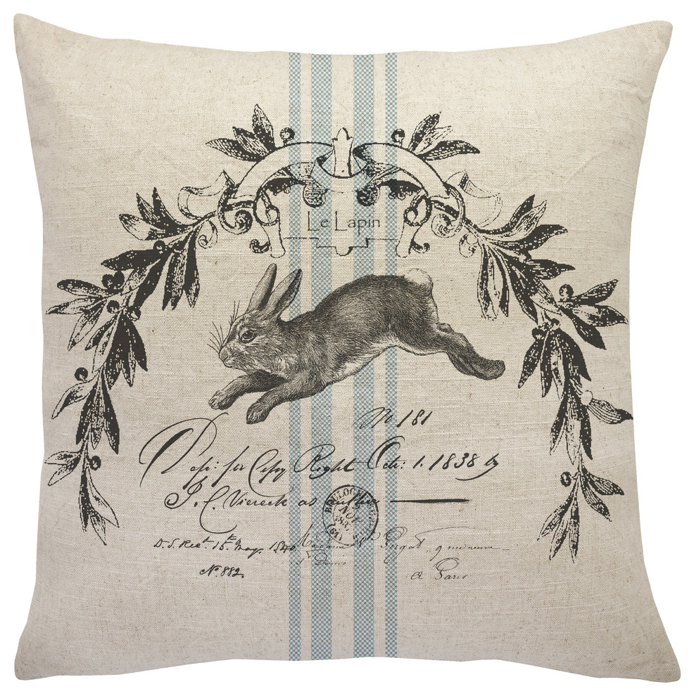 French Bunny Linen Throw Pillow French Country Decorative Pillows