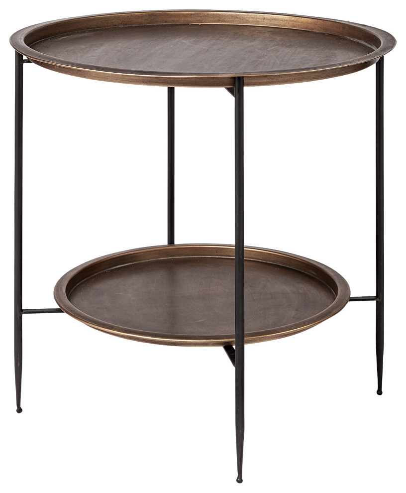 HomeRoots CopperToned Round Tray Top Accent Table With Black Iron Pipe