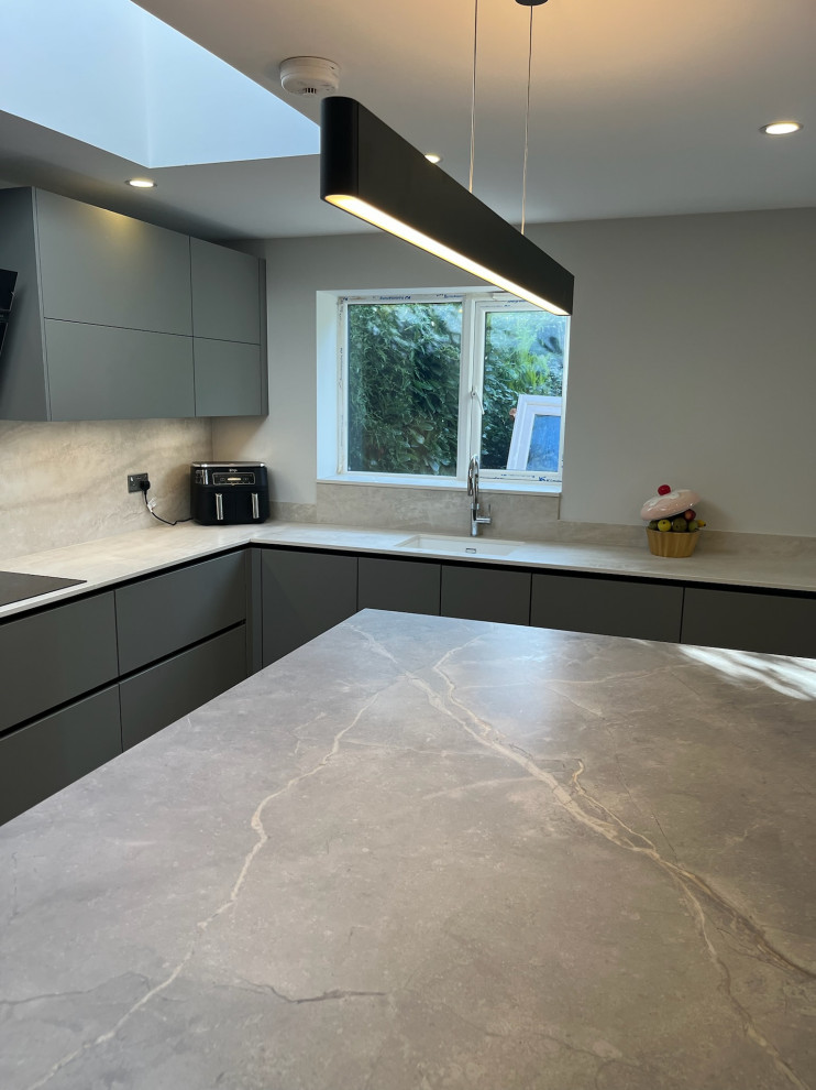 Easy Touch Taupe Modern Handleless Kitchen fitted in Solihull