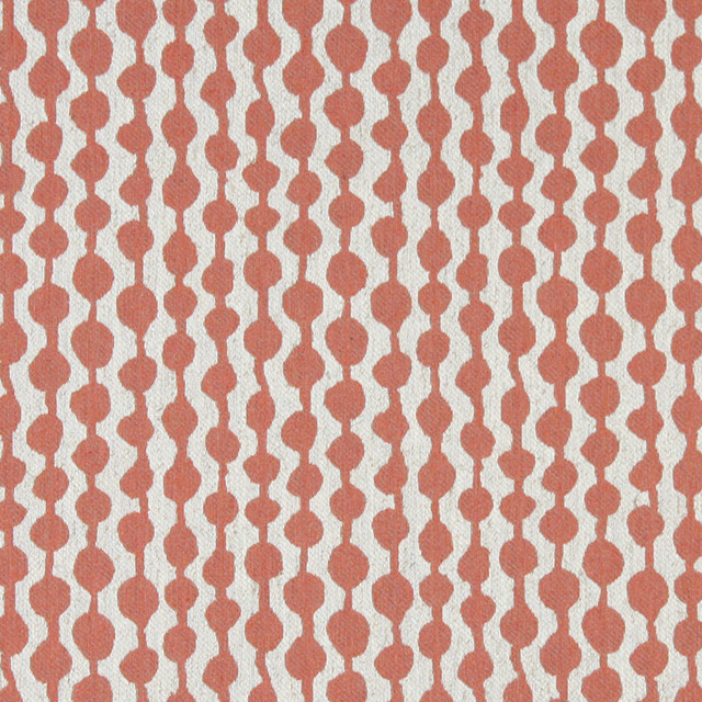 Persimmon and Off White Circle Striped Linen Look Upholstery Fabric By The Yard
