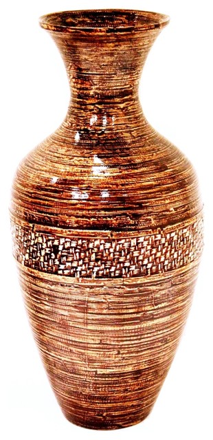 Terry 25 Spun Bamboo Floor Vase Distressed Brown Asian Vases