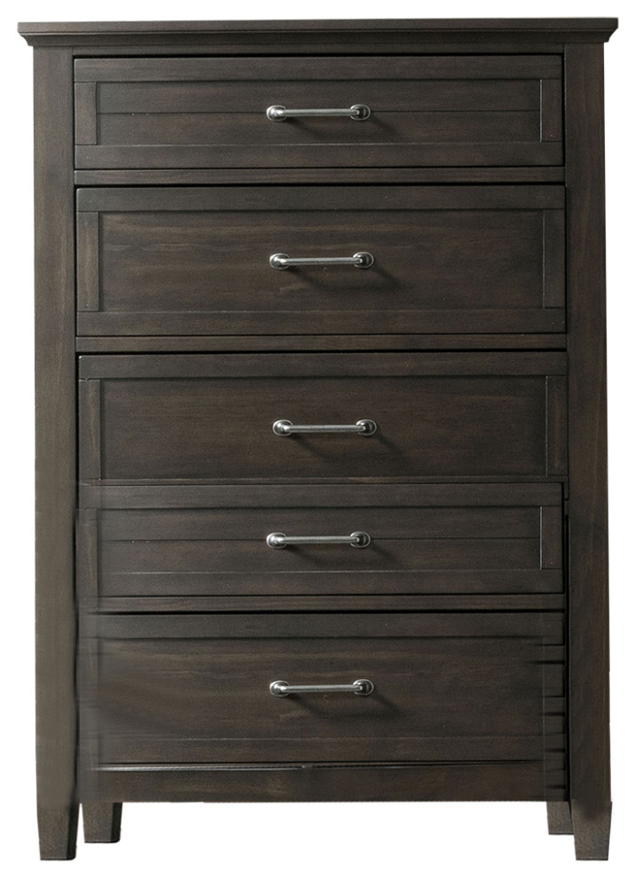5 Drawers Chest With Feltlined Drawers, Walnut Transitional