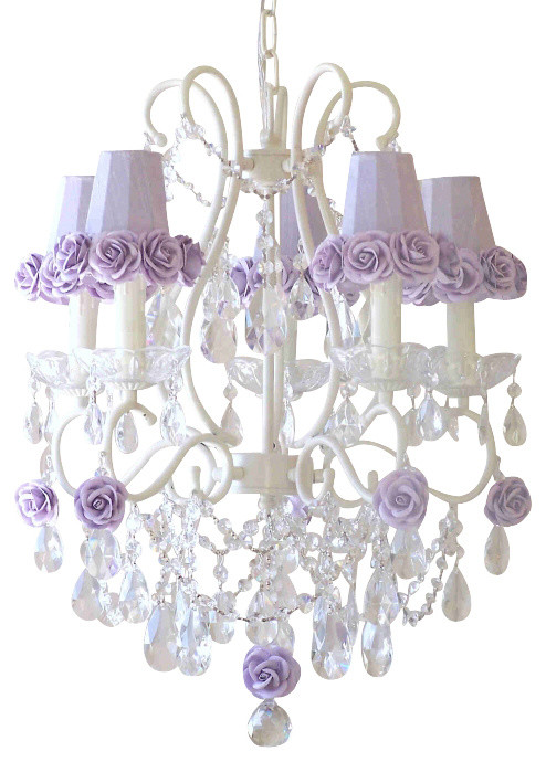 5 Light Lavender Rose Crystal Chandelier