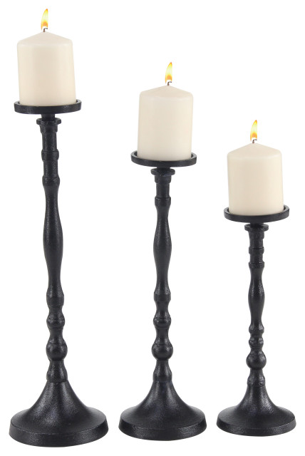 Set of 3 Black Metal Industrial Candle Holder, 12