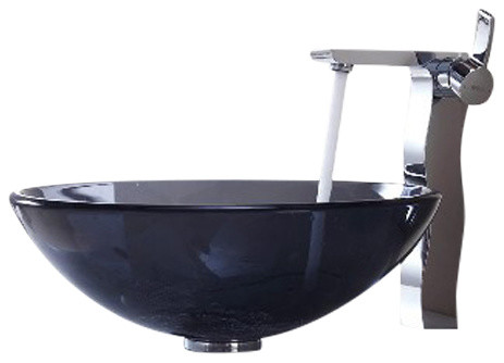 Kraus Clear Black Glass Vessel Sink and Sonus Faucet Chrome