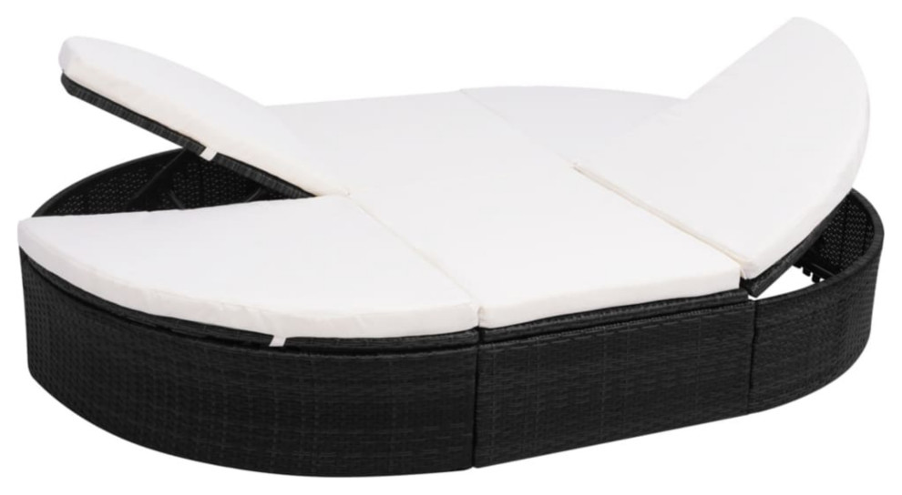 vidaXL Outdoor Lounge Bed With Cushion Poly Rattan Black Tropical