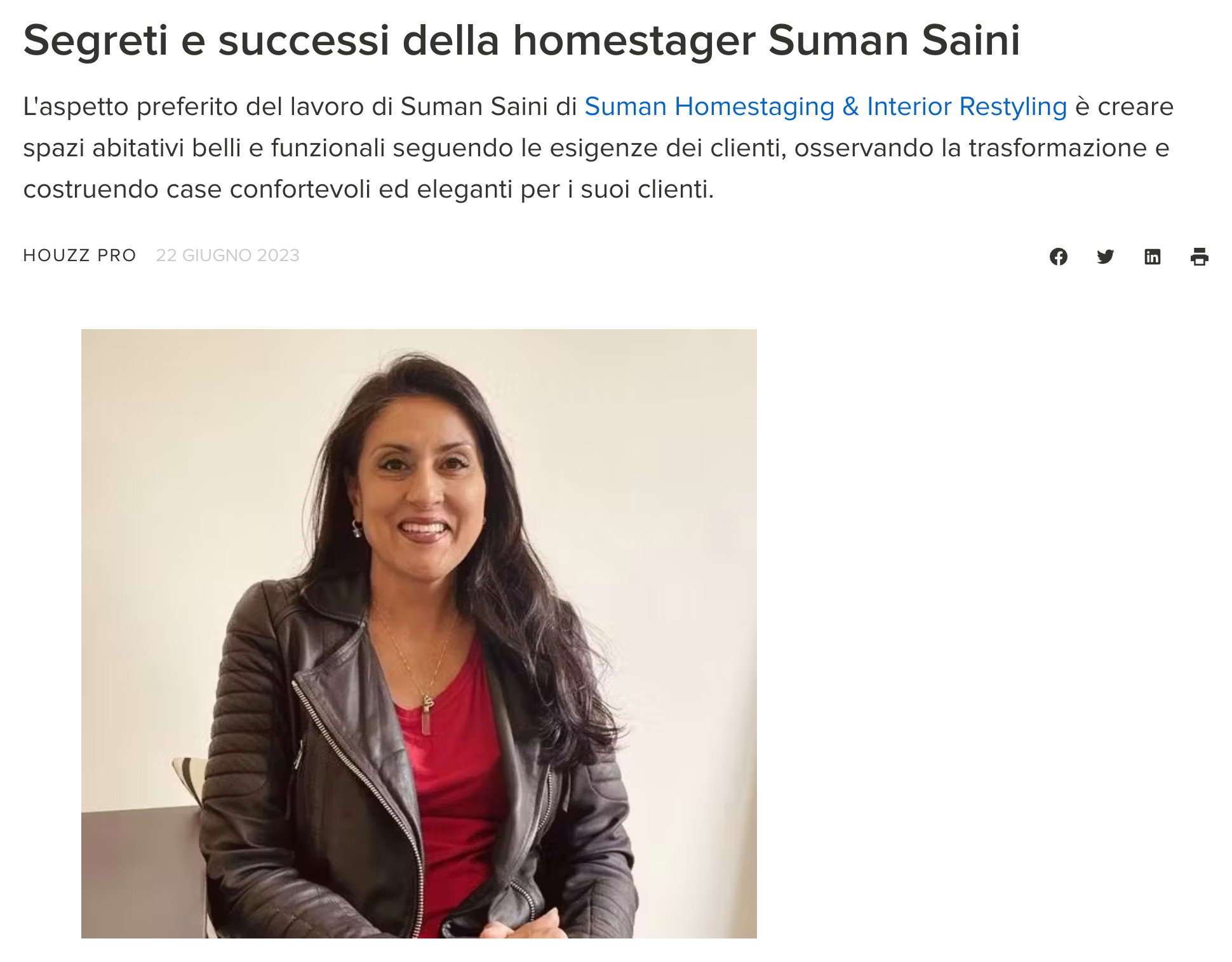 ARTICOLO: Segreti e successi della homestager Suman Saini
