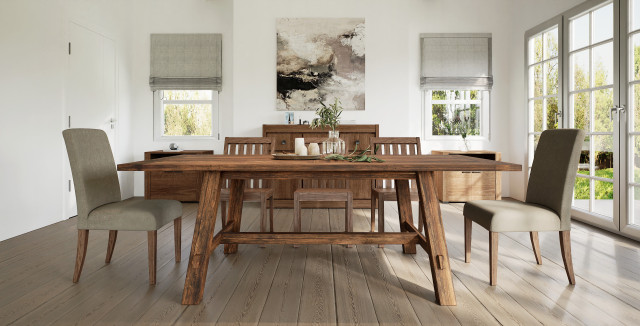 Rustic Teak Table Color Solid Teak Rustic Farmhouse Dining Table - Transitional - Dining Tables ...