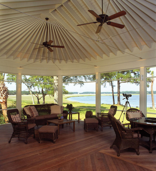 Inspiration for a tropical verandah in Charleston.