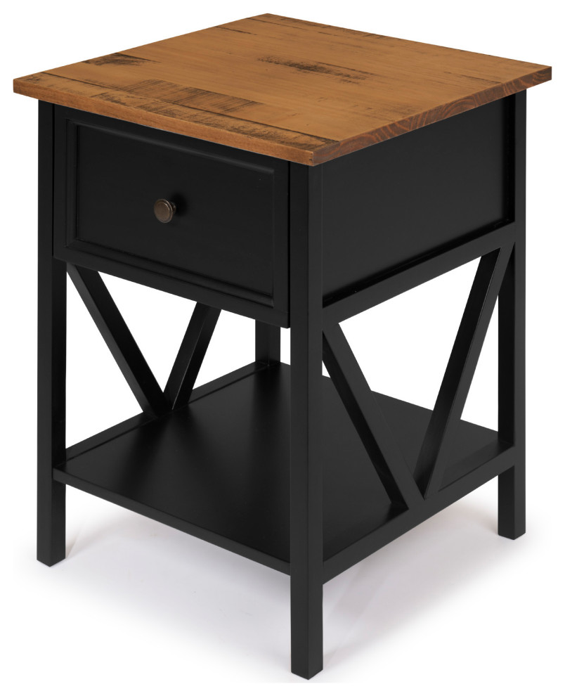 19" 1Drawer Wood Side Table, Reclaimed Barnwood/Black Transitional