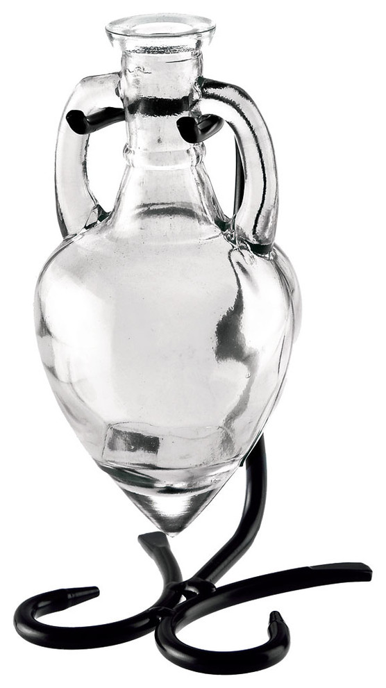 Amphora Recycled Glass Vase and Metal Stand Mediterranean Vases